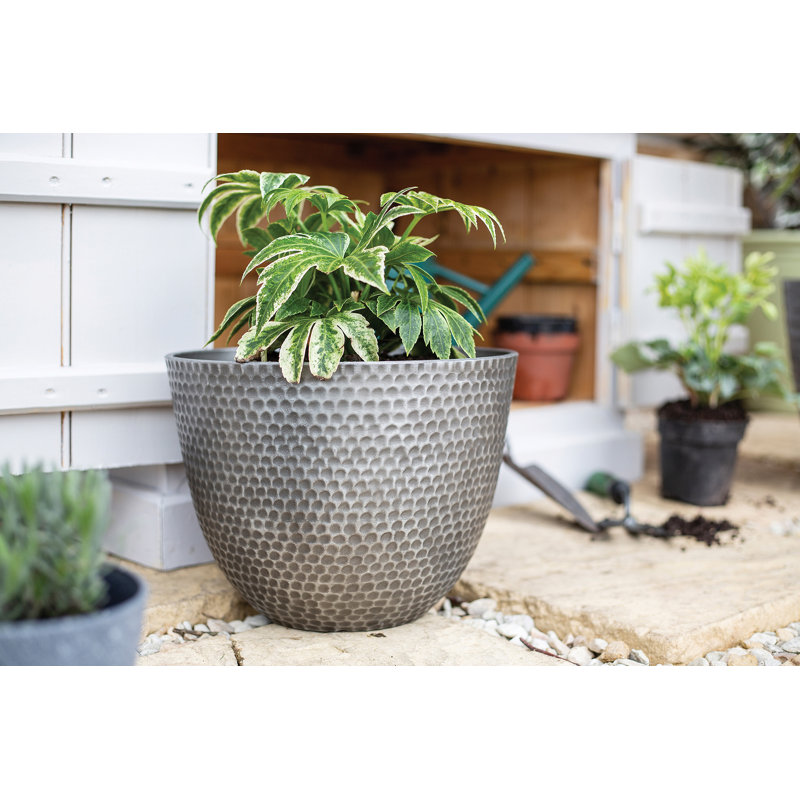 Simson Lightweight Recycled Plastic Garden Pot Planter with Drainage Holes Elements, 28cm H x 31cm W x 31cm D, Gun Metal Grey