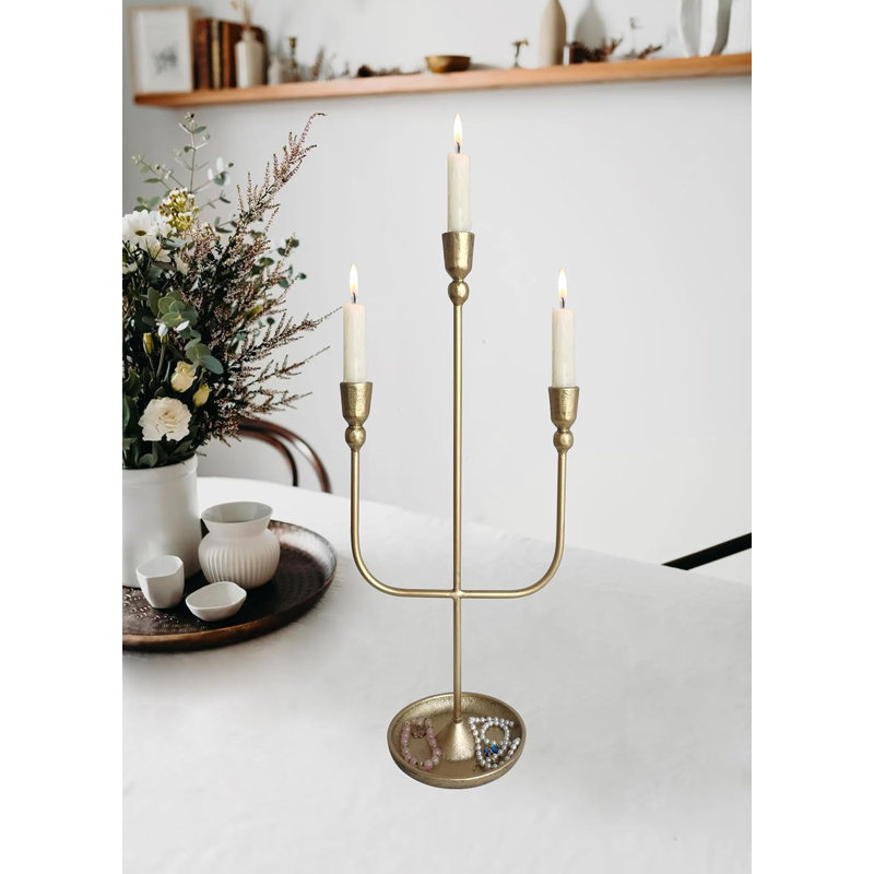 3-candle Brass Candelabra 20.5" Iron Candle Holder