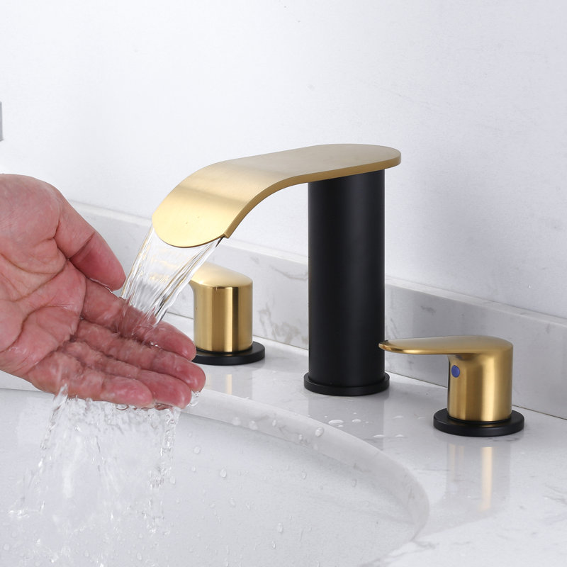 Widespread 2-handle Bathroom Faucet with Drain Assembly, Black/Gold