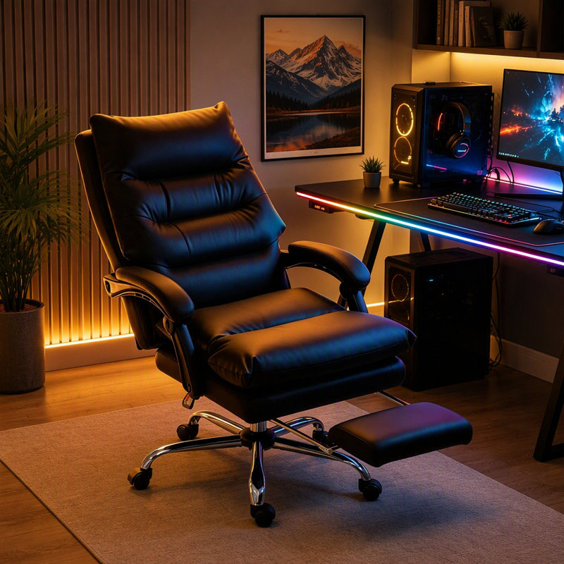 Fauteuil de bureau ergonomique avec repose-pieds massant et inclinable