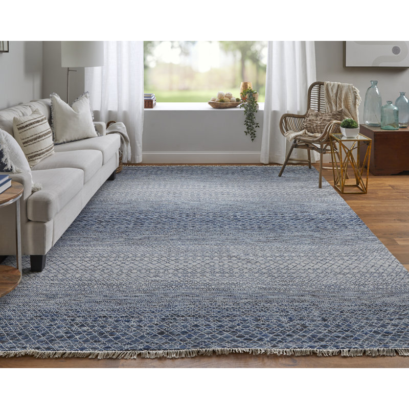 Branson Wool Area Rug in Blue, Rectangle 7'9" x 9'9"