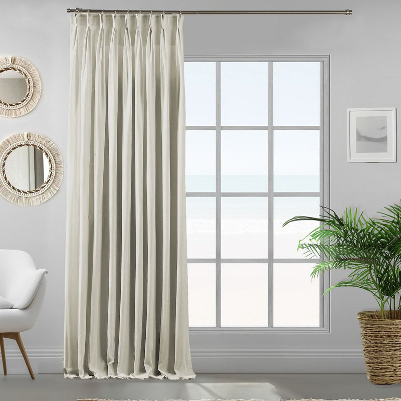 Panneau de rideau simple décoratif à double pincement très long et très large, L 100 po x L 95 po, Crème, crème