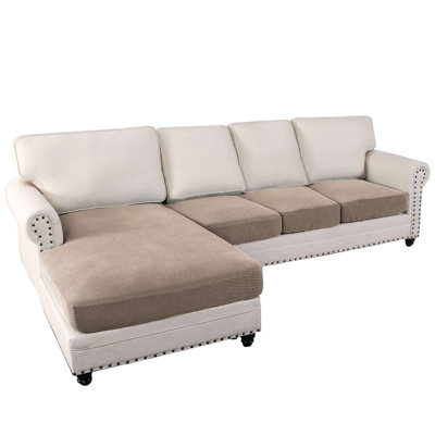 4 Pieces L Shape Chaise Cushion Cover for Both Left/Right (XL Sofa 3 Seater + 1 Chaise, Ivory)