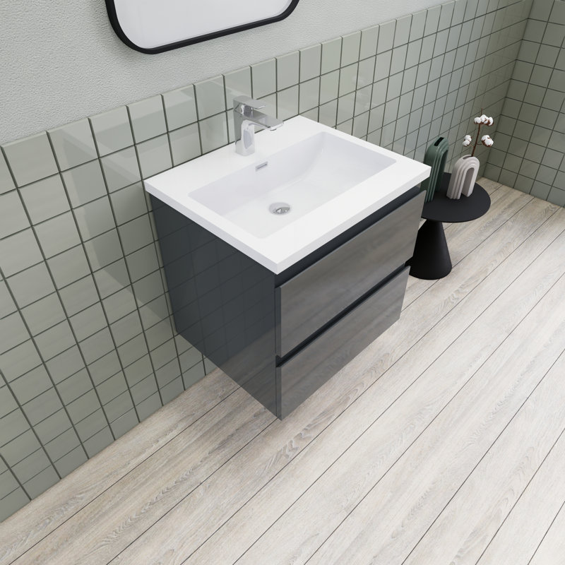 Alcester 23.6'' Single Bathroom Vanity with Resin Top, Gloss Gray