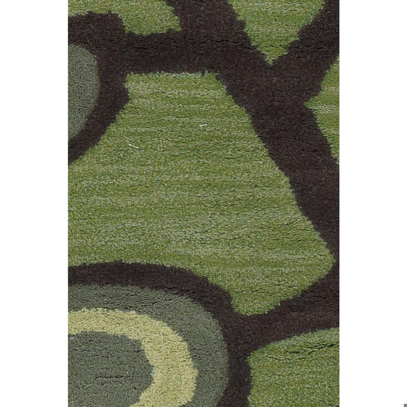 Très grand tapis botanique en laine touffeté à la main vert, brun et ivoire Cianie, Rond 7 pi 9 po, Brun / Ivoire / Vert
