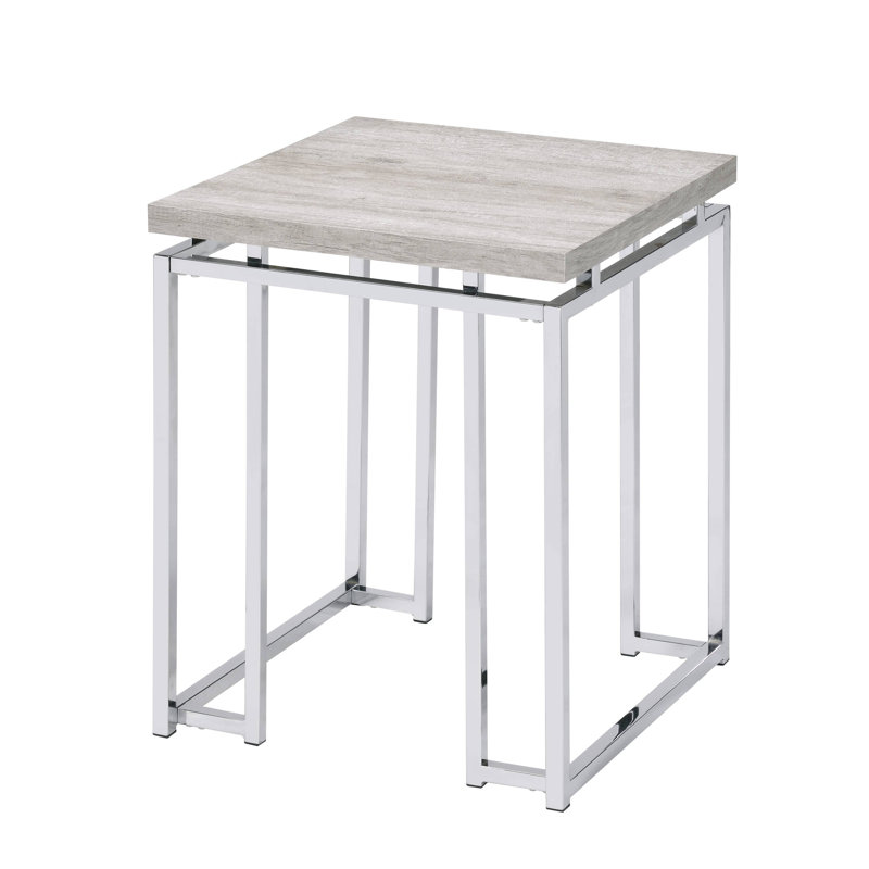 Table d'appoint carrée avec fini chêne naturel et piètement en métal à motif traîneau