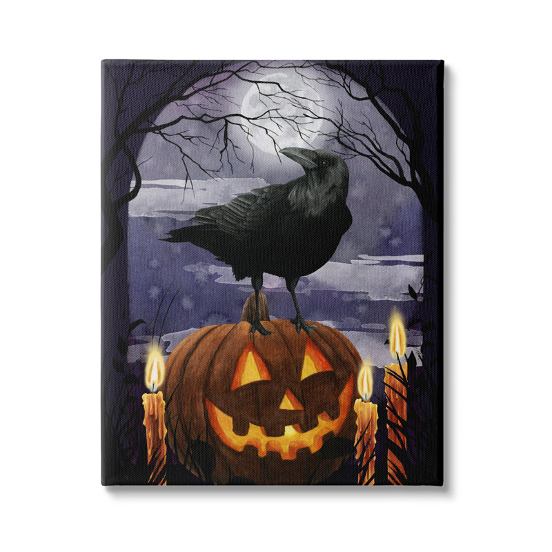 «Spooky Halloween Night Sky Crow Jack-o'-lantern Full Moon» par Grace Popp - impression, H 40 po x l 30 po x P 1,5 po