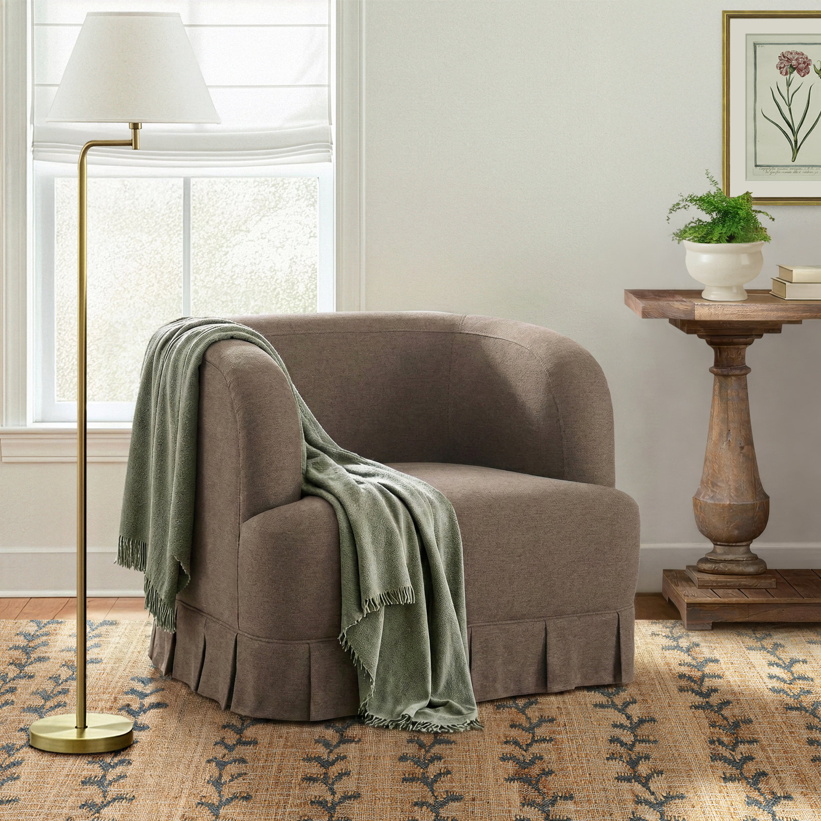 Milo Swivel Barrel Chair, Brown Polyester