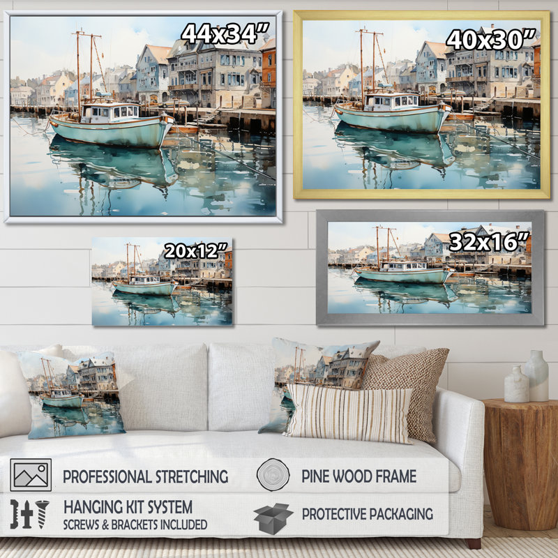 Impression sur toile, "Port Reflection", H 12 po x l 20 po x P 1 po, Cadre naturel flottant