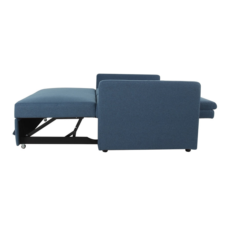Canapé-lit convertible de 54 po, canapé 3 en 1 avec lit escamotable, Mélange de lin bleu