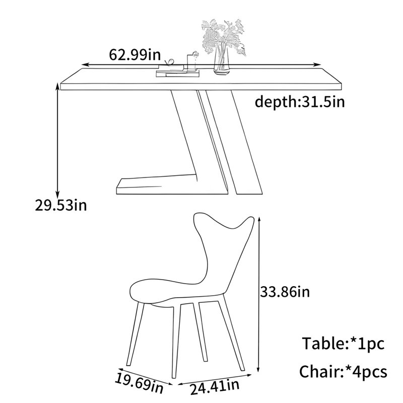 Simple and modern creative dining table, 29.53"H x 62.99"L x 31.5"W