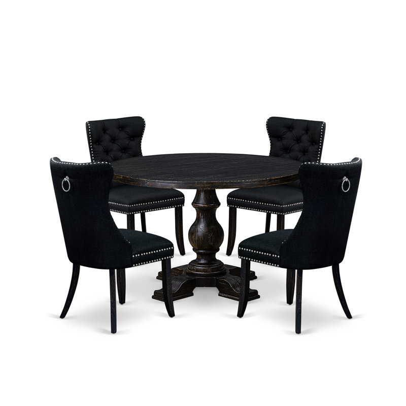 5-Piece Modern Dining Table Set with Polyester Fabric 4 Padded chairs, Button-Tufted Backs, and a Dining Table (Finish Option)