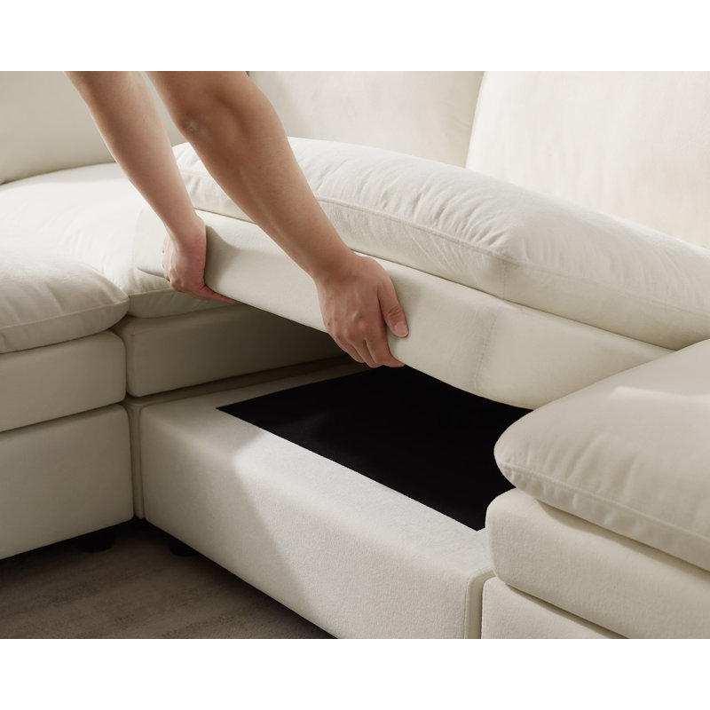  Cann 6-Piece Upholstered Modular Sectional Couch, White Polyester Blend