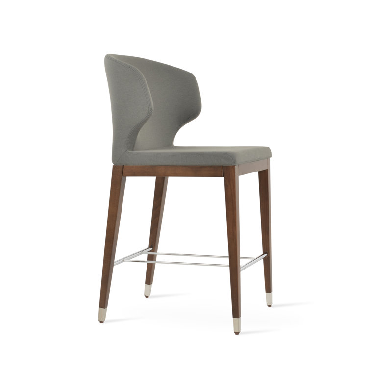 Tabouret de bar et de comptoir en bois Amed avec anneau chromé, Tabouret de bar (siège d'une hauteur de 29 po), Gris