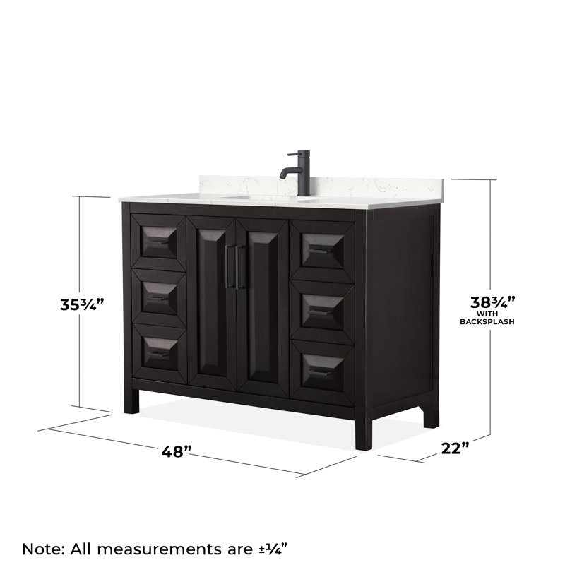 Daria 48'' Single Bathroom Vanity with Marble Top, Dark Espresso, Carrara Cultured Marble, Matte Black