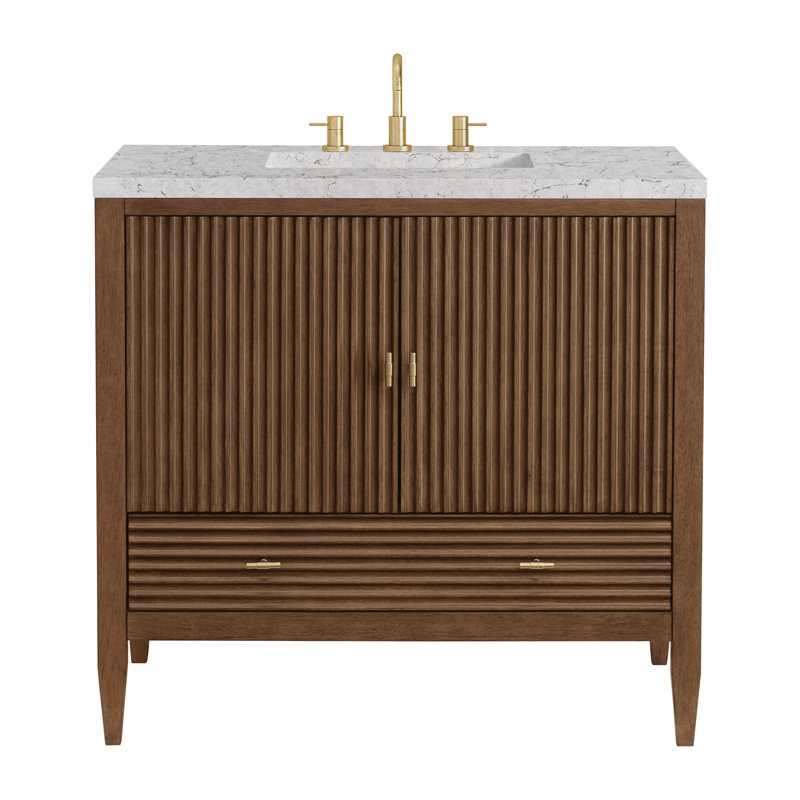 Myrrin 36'' W Single Vanity, Mid-Century Walnut, Eternal Jasmine Pearl, 8" Widespread