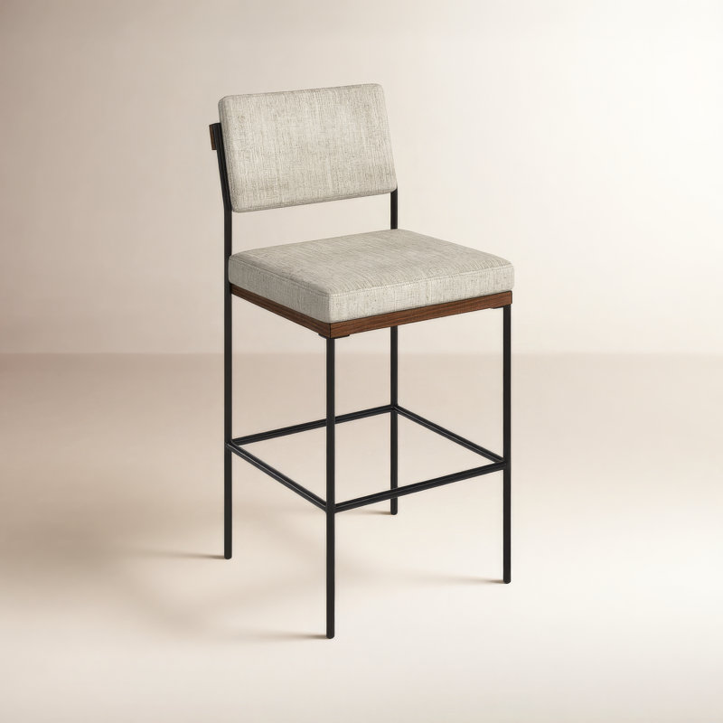 Popovich Upholstered Counter Stool with Metal Frame, Bar Stool (30.3" Seat Height), Savile Flannel/Polyester Blend