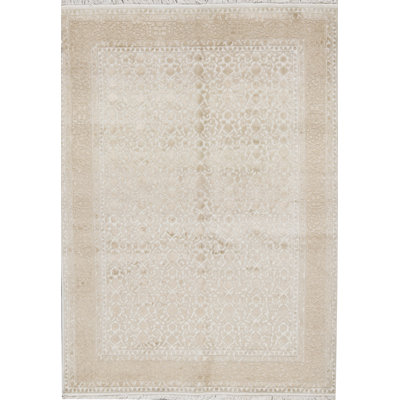Hand-Knotted High-Quality Beige and Light Green Area Rug