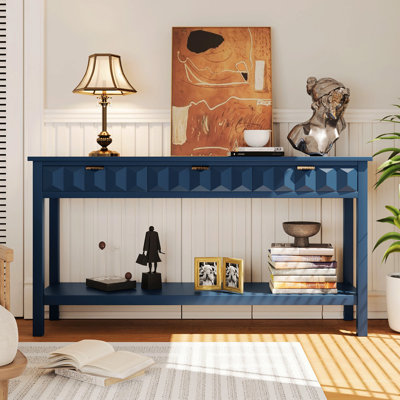 Console de 60 po en placage de sapin 60 po - Design moderne et élégant avec 3 tiroirs, polyvalente pour le salon / le vestibule / le couloir / le bureau / le vestibule?
