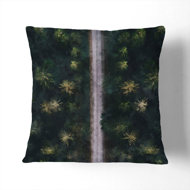 The Forest Road in Sweden Painting Scatter Cushion, 40cm H x 40cm W x 15cm D, Black