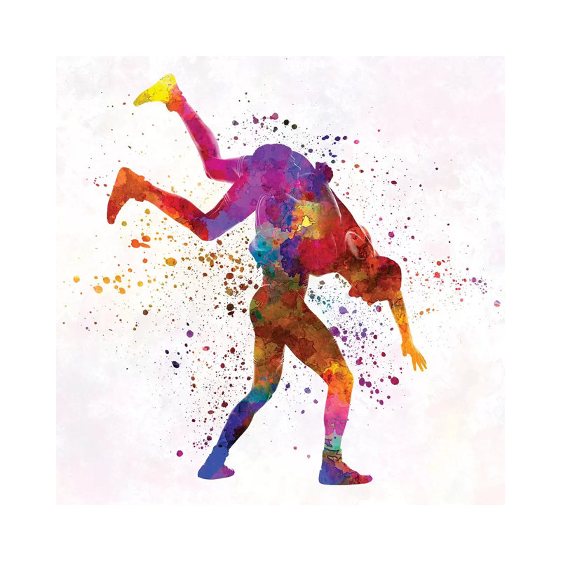 Wrestlers Wrestling Men In Watercolour III by Paul Rommer - Wrapped Canvas Painting, 30.48 cm H x 30.48 cm W