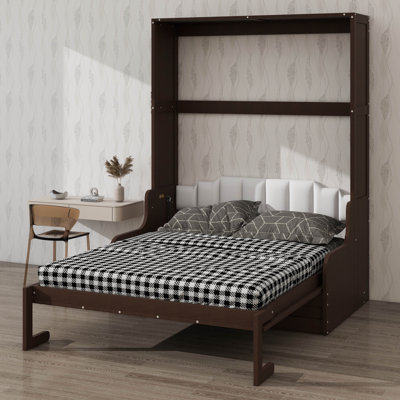Grand lit escamotable mural avec coussin, cadre en bois convertible et canapé