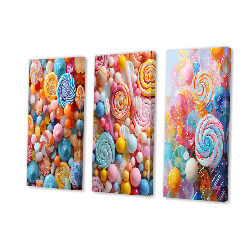 Popart Candies Dessert - Desserts, ensemble de 4 reproductions d'art mural, H 40 po x l 60 po, Toile tendue
