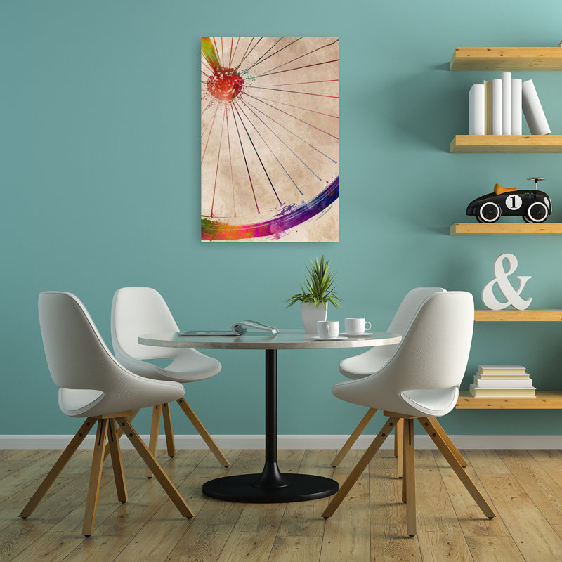 Art mural contemporain avec roue de bicyclette vibrante, 36" H x 24" W