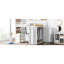 Lit mezzanine double blanc avec tiroirs, bureau et garde-robe - sécuritaire pour un sommeil de qualité sur des lattes aérées, sans sommier