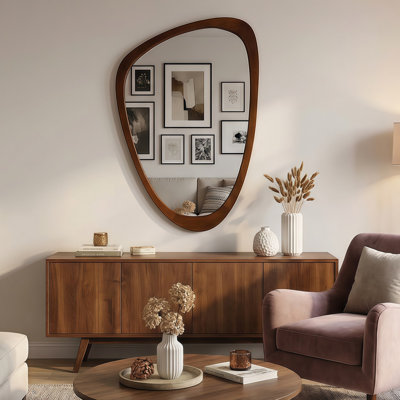 Miroir décoratif en bois massif noir noyer noir 24 po x 36 po, pour chambre à coucher, salle de bain, salon, vestibule