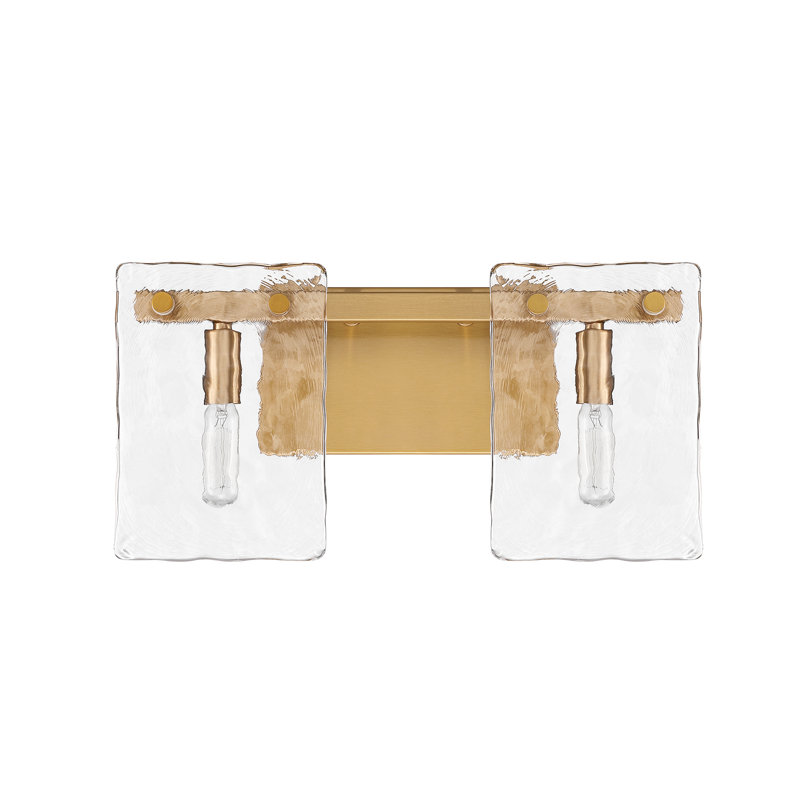 Warm Brass 2-Light Vanity with Handmade Water Glass