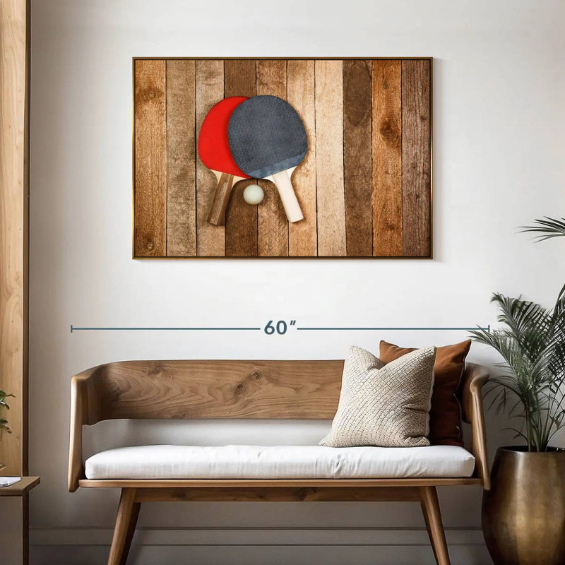Ping-pong en bois, Cadre flottant doré, 43 po x 29 po
