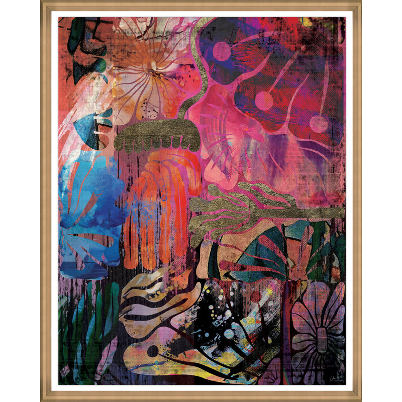Flower Blocks, Gilded Gold Paper in Black Glass Frame, 50" H x 40" W, Yes