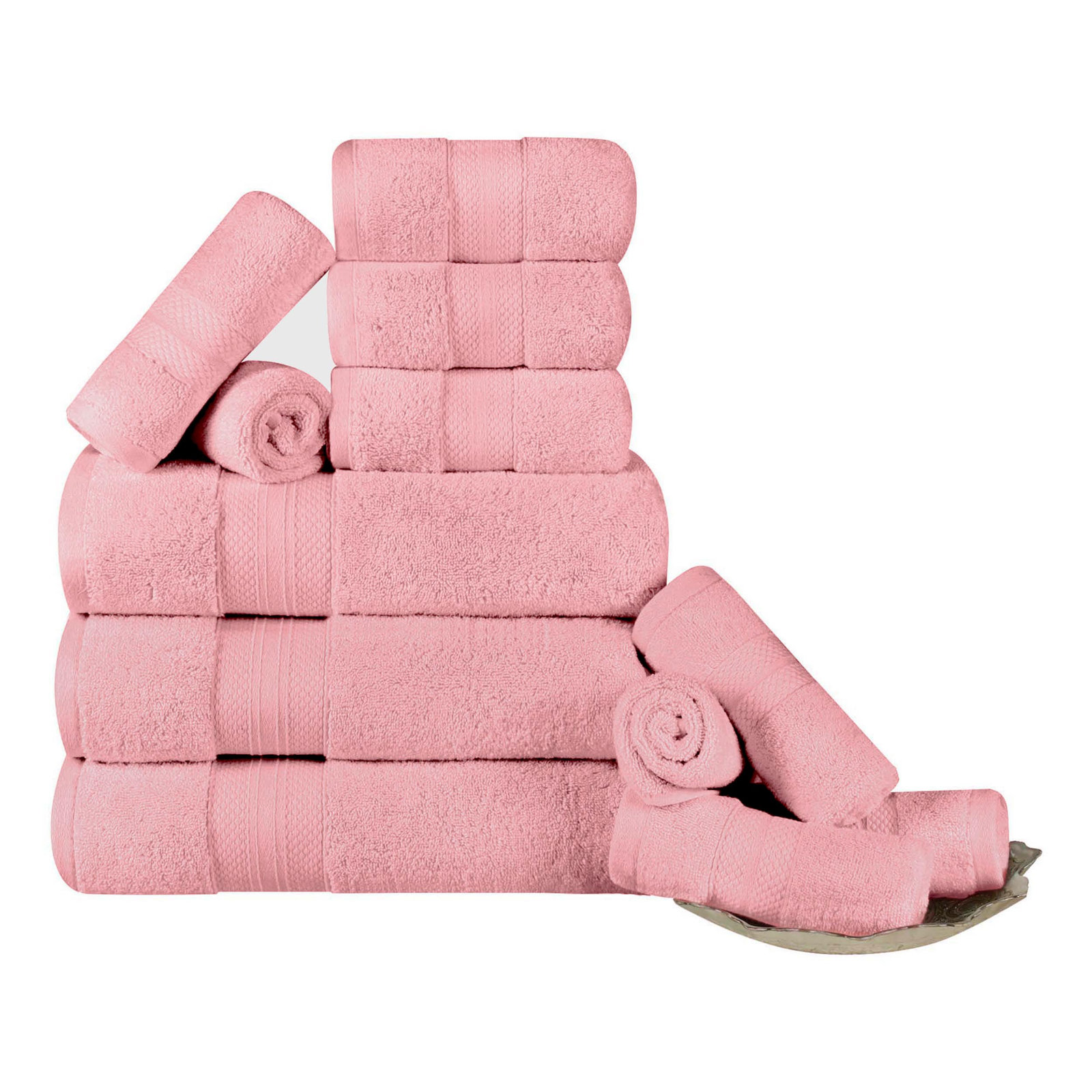 Finnian Ultra-Plush Heavyweight, 100% Turkish Towel Collection, Coral Pink, 12 Piece Towel Set