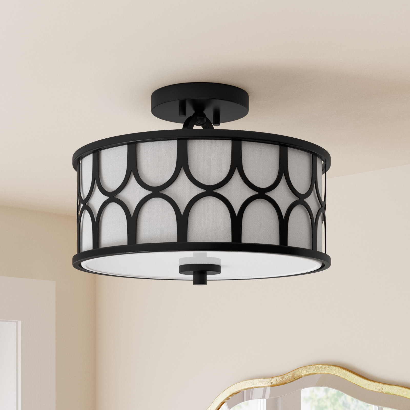 Bayberry 2 Light Fabric Semi Flush Mount, Oil Rubbed Bronze