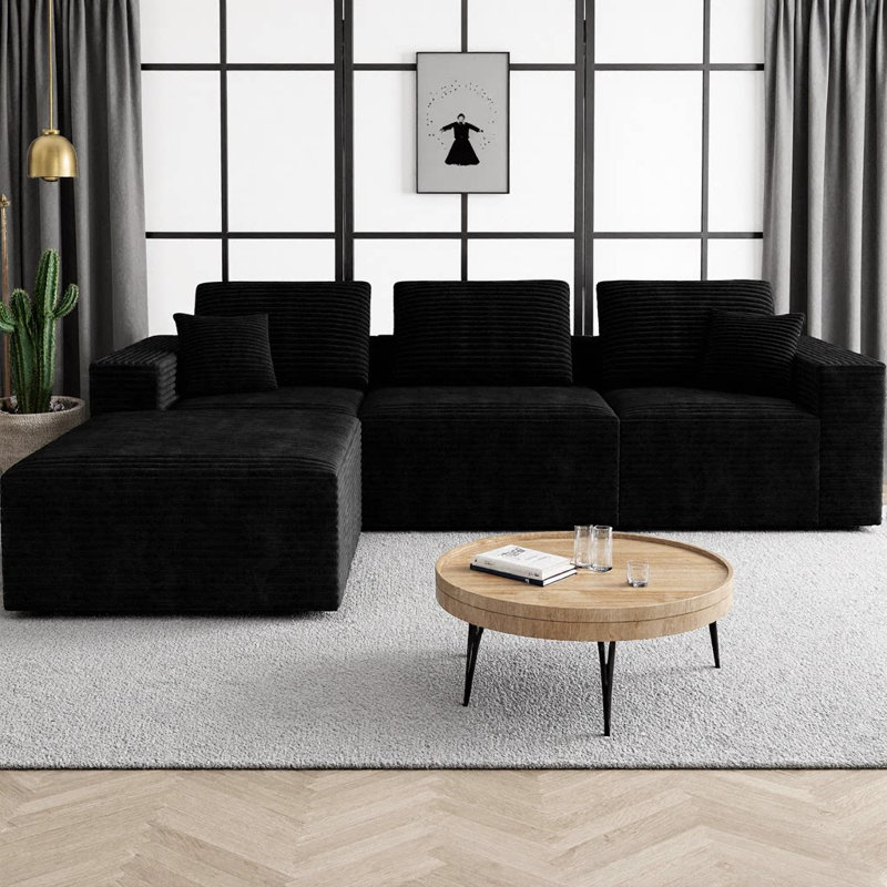 Canapé modulaire en forme de L 106,3 po en forme de nuage, canapé compressé 4 pièces, velours côtelé moelleux, méridienne, aucun assemblage requis, combinaison gratuite 4 pièces pour le salon