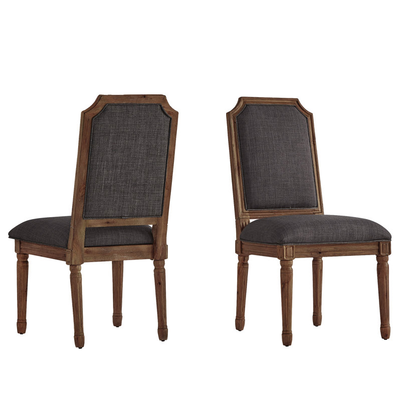 Hildemar 20.5'' H Linen Upholstered Side Chair, Dark Gray, Brown
