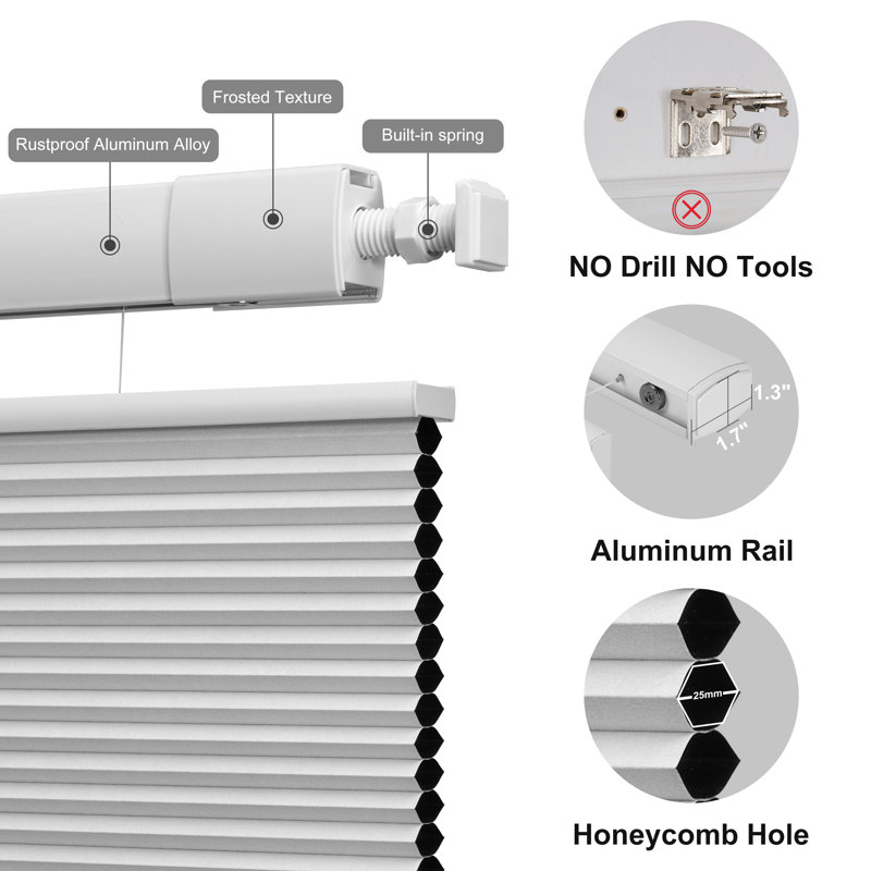 No Drill No Tools Cellular Shades Top Down Bottom Up Cordless Blackout Blinds for Windows, Blackout-White, 32"W x 64"L, White