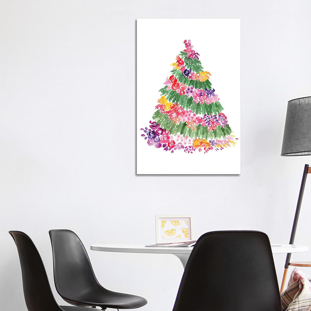 Floraler Weihnachtsbaum von Blursbyai - Galerie-verpackte Leinwand Giclée auf Leinwand