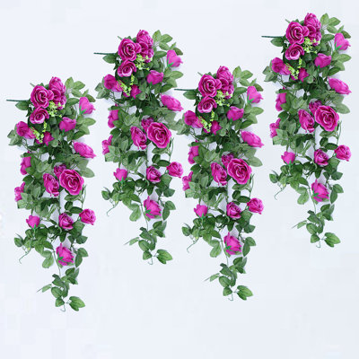 Artificial Hanging Rose Vine - 4 Pack 3 Ft Silk Fake Flowers for Wedding Arch, Home, Office Wall Decoration - Lifelike Hanging Plant with 18 Roses