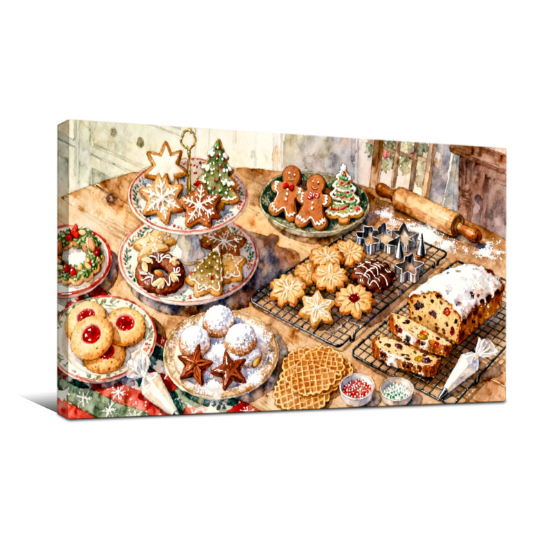 Table de cuisson de Noël avec biscuits et gâteaux, H 16 po x l 32 po