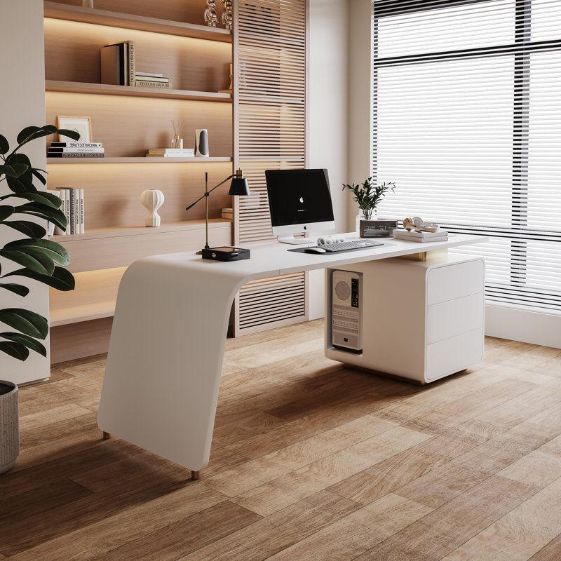63" Modern Executive Desk with Storage & Cable Management - Luxury Home Office Computer Desk, Spacious Workstation for Small Spaces, Durable Wood & Metal Design