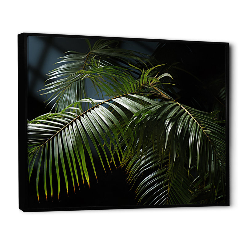 Palmiers symphonie I - impressions murales florales, H 12 po x l 20 po x P 1 po, Cadre flottant noir