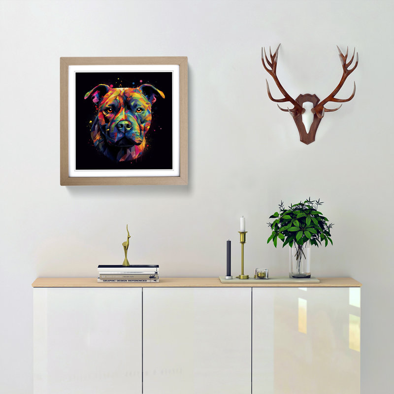 Staffordshire Bull Terrier Futurism No.2 - Framed Print, Oak
