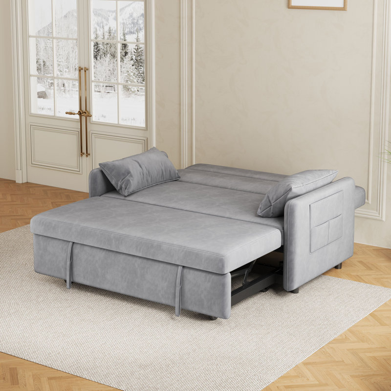 Sofa pull-out bed includes two pillows, Gray