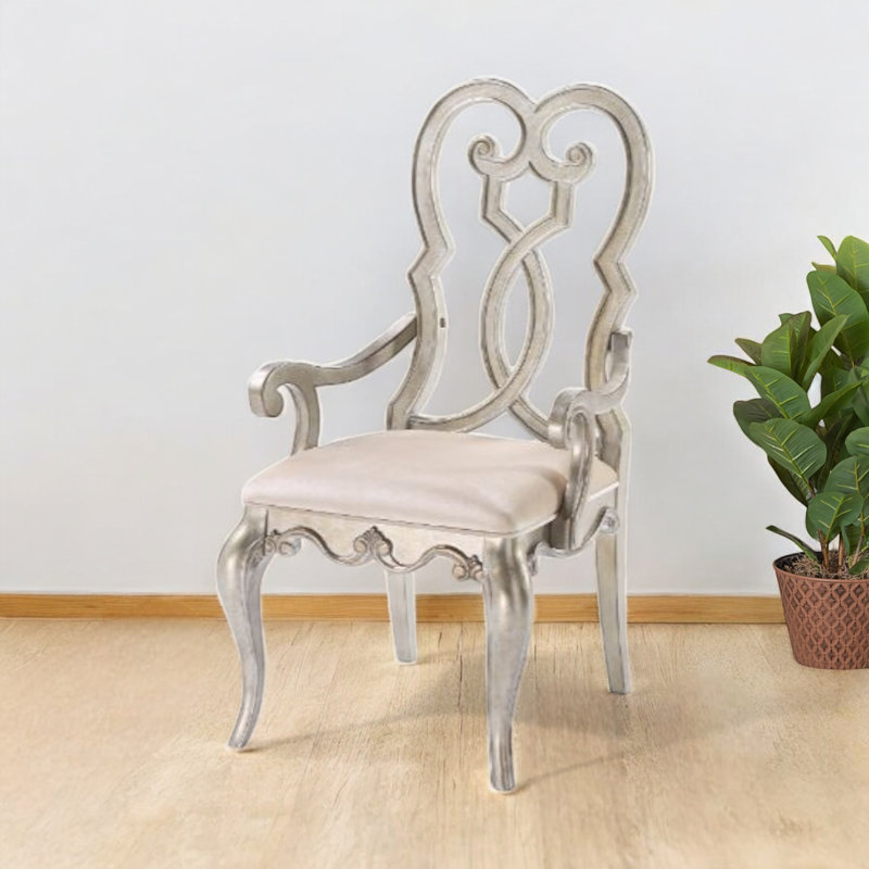 Fauteuil Colonnade (lot de 2) en velours ivoire avec finition champagne antique