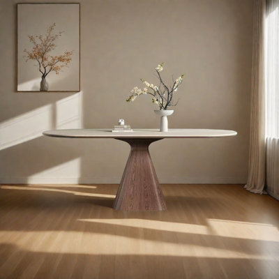 Table de salle à manger en pierre frittée avec bois de frêne massif