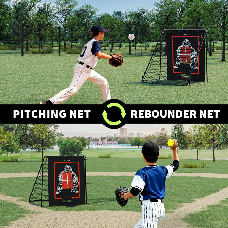 Rebondeur de baseball 2 en 1 et filet de lancer, Entraîneur réglable pour la pratique du lancer, pliable