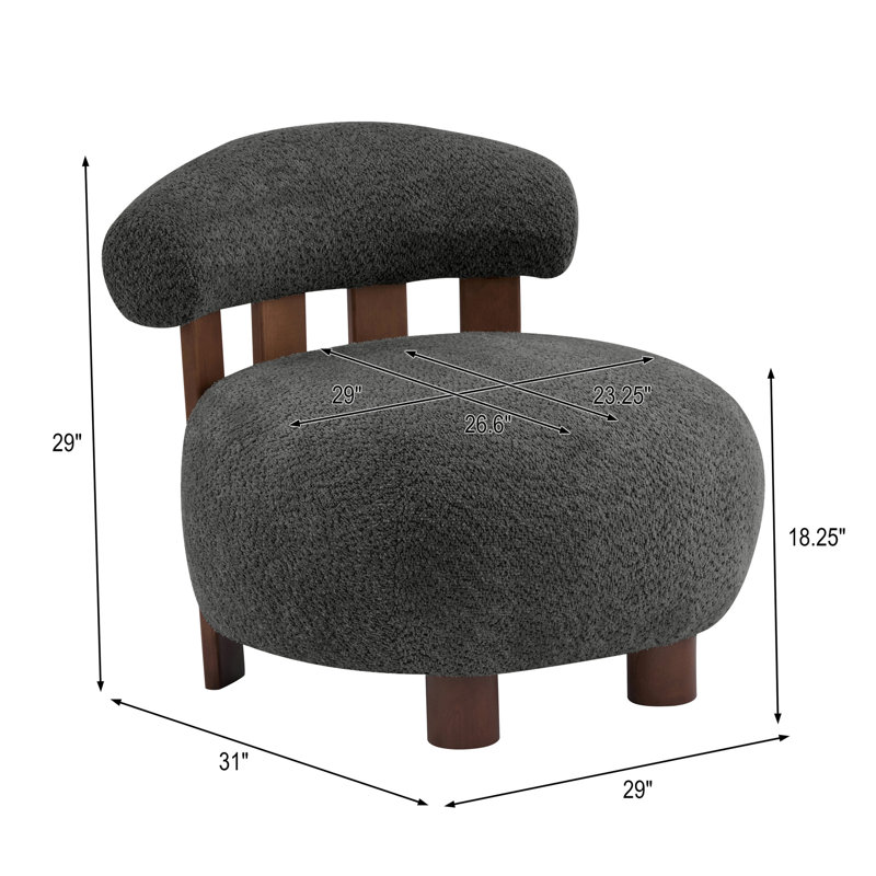 Chaise bouclée au design moderne, à quatre pieds, en bois massif, gris foncé