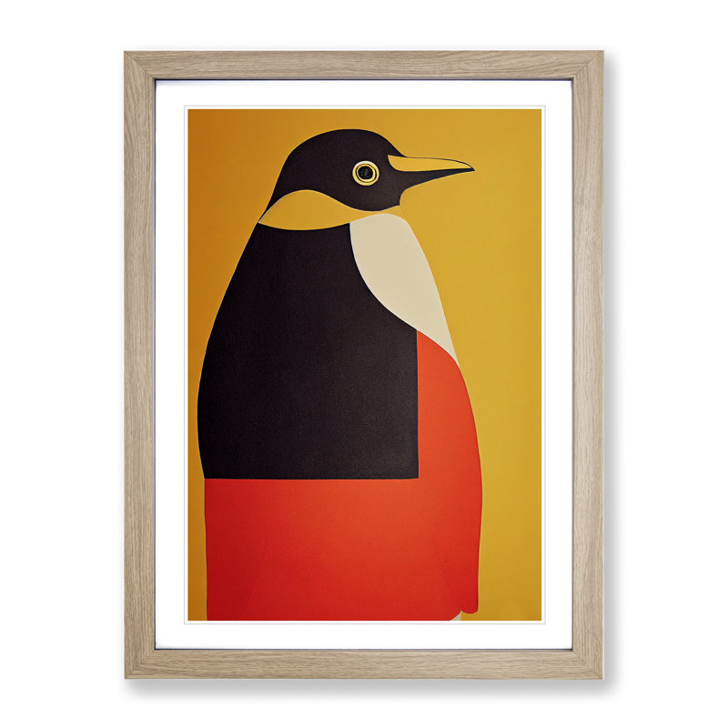 Modern Abstract Penguin No.2 - Framed Print, 34cm H x 25cm W x 2cm D, Oak